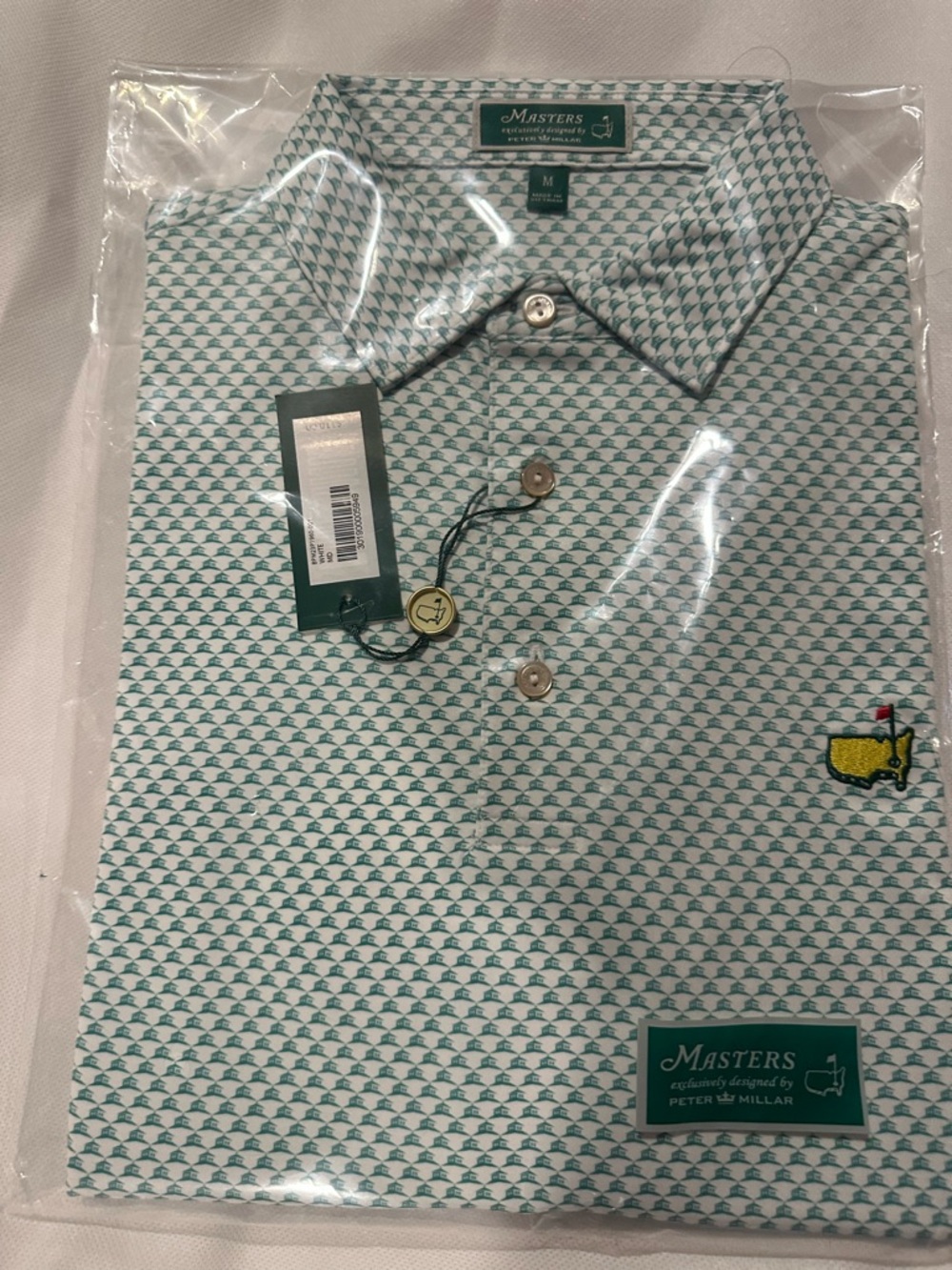 Masters Teal and White Micro Geometric Golf Polo
